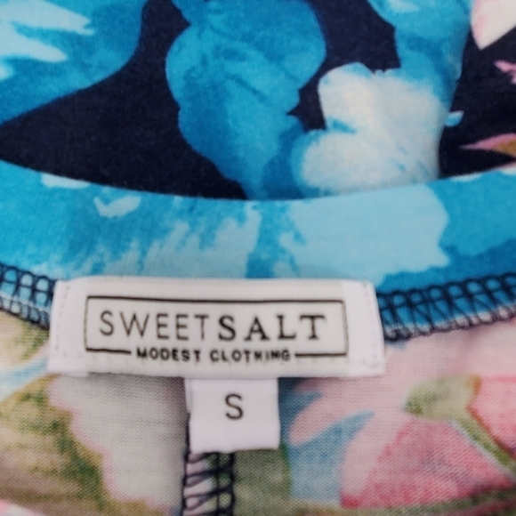 SWEET SALT MODEST CLOTHING SHORT SLEEVE BLUEVPINK FLORAL MIDI DRESS WOMEN SMALL - Picture 10 of 13
